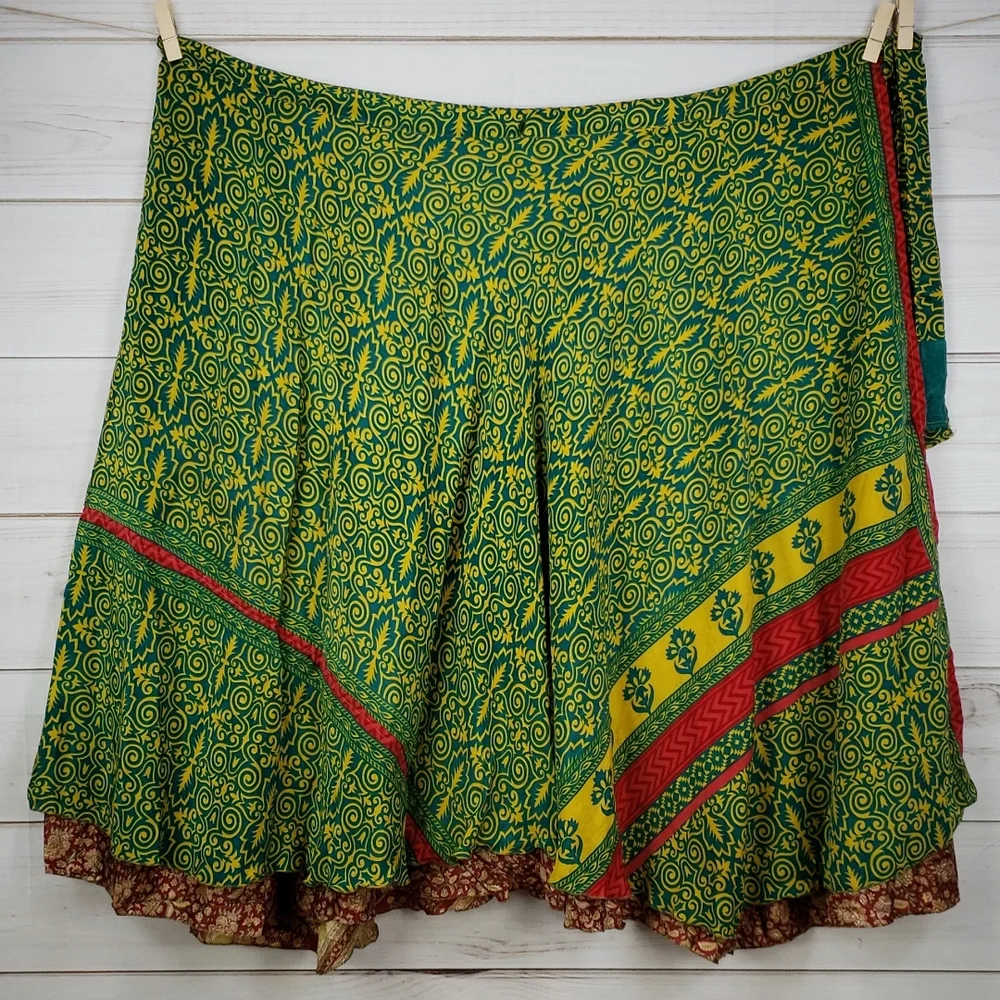 Darn Good Yarn Sari Silk Wrap Skirt Ankle Goddess - Picture 3 of 16